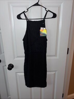 Missguided Black Lace Mini Dress with Halter Straps
